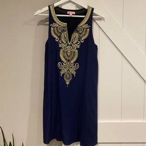 Lilly Pulitzer Navy Dress with Gold Embroidery